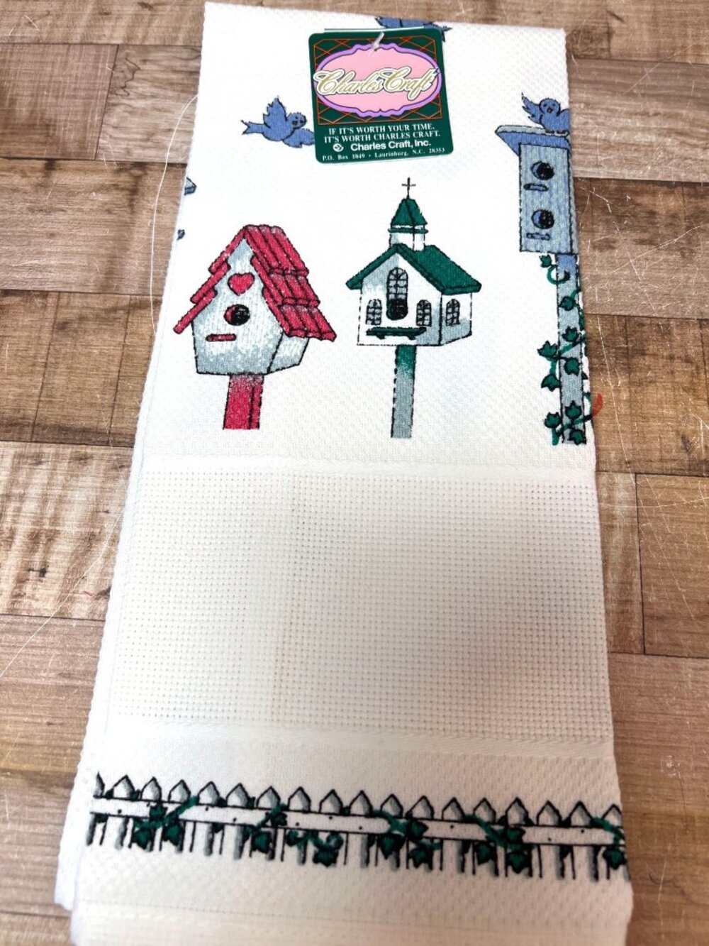 Charles Craft Birdhouse Cross Stitch Towel Bluebird Print Machine Washable